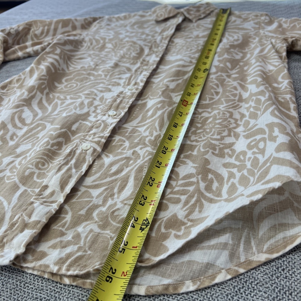 Ralph Lauren Khaki Floral Linen Shirt Button Women XS Rolled Up Long Sleeves - Picture 9 of 12